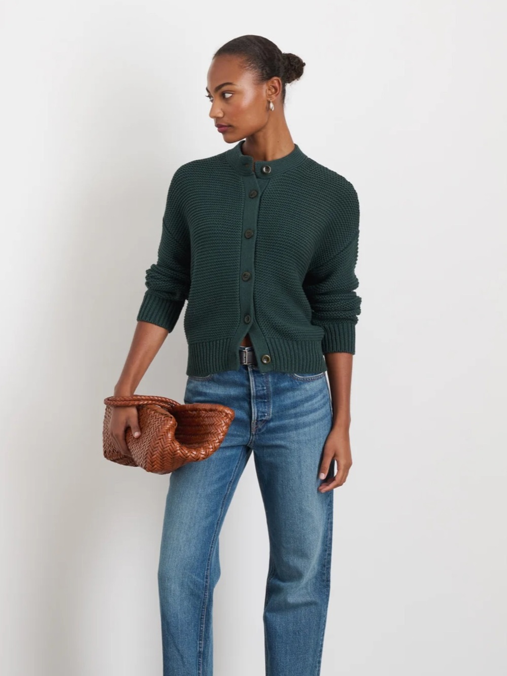 Alex Mill Nico Cardigan Cotton Dark Spruce Size XS Green Knit Sweater Womens